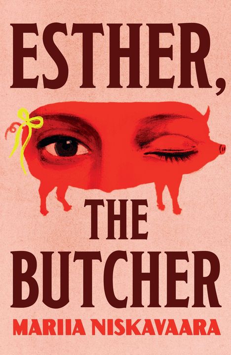 "Esther, The Butcher. Mariia Niskavaara." Ein Schwein mit einem menschlichen Auge und geschmücktem Ohr, Illustration.