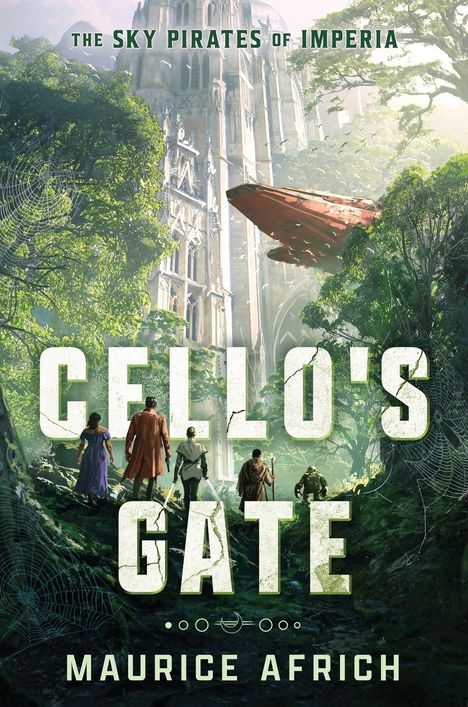 "Cello’s Gate", "MAURICE AFRICH", "FINAL COVER TO BE REVEALED", mit orangenem Logo eines stilisierten Schwans.