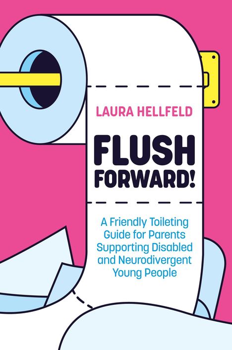 Titel: "Flush Forward!" von Laura Hellfeld. Weiße Toilettenpapierrolle auf pinkem Hintergrund.