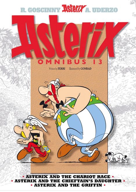 "Asterix Omnibus 13" steht groß oben. Darunter laufen Asterix und Obelix mit Idefix, illustriert.