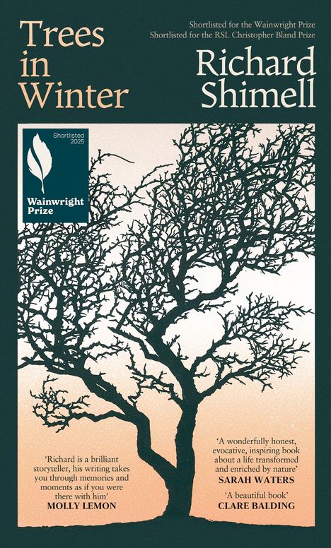 „Trees in Winter“, Richard Shimell; lobende Zitate von Molly Lemon, Sarah Waters und Clare Balding. Silhouette eines Baumes.