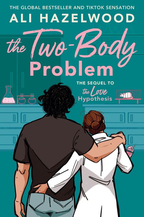 „The Two-Body Problem“ steht groß auf einem türkisfarbenen Hintergrund. Zwei Figuren sind von hinten zu sehen.