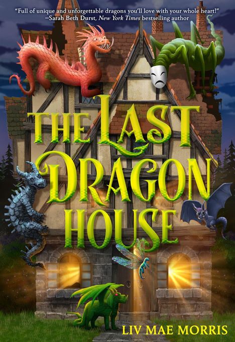 „THE LAST DRAGON HOUSE“. Ein Haus mit mehreren Drachen in verschiedenen Farben und eine mystische Atmosphäre.