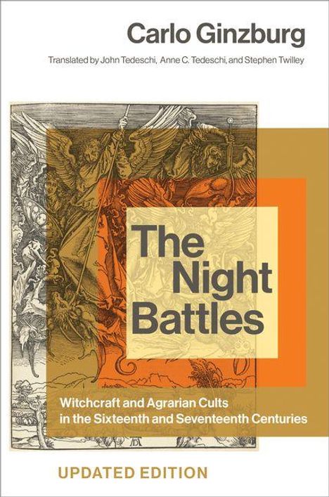 "The Night Battles" von Carlo Ginzburg. Illustration mit mittelalterlichen Figuren in einer Kampfszene, aktualisierte Ausgabe.