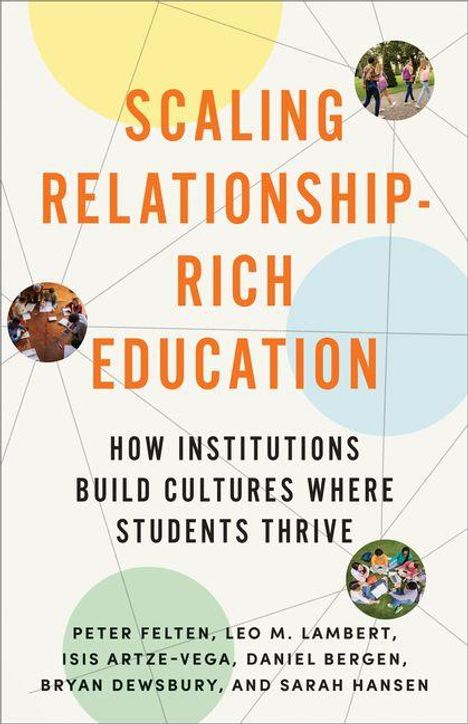 Text: "Scaling Relationship-Rich Education: How Institutions Build Cultures Where Students Thrive." Bunte Kreise mit Gruppenfotos.
