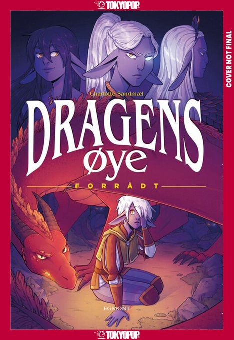 „Dragens Øye: Forrådt“, eine farbenfrohe Illustration mit mystischen Figuren und einem Drachen.