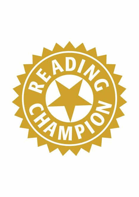 Text: "READING CHAMPION". Ein goldenes Siegel mit einem Stern in der Mitte.