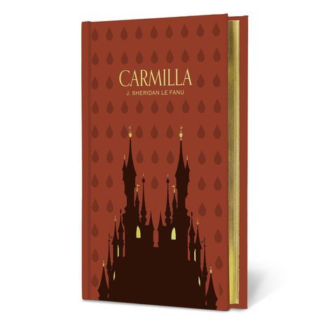 Roter Einband mit dem Titel "Carmilla" von J. Sheridan Le Fanu. Silhouette eines Schlosses darunter.