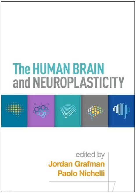 "The Human Brain and Neuroplasticity", herausgegeben von Jordan Grafman und Paolo Nichelli, zeigt fünf bunte Hirn-Icons.
