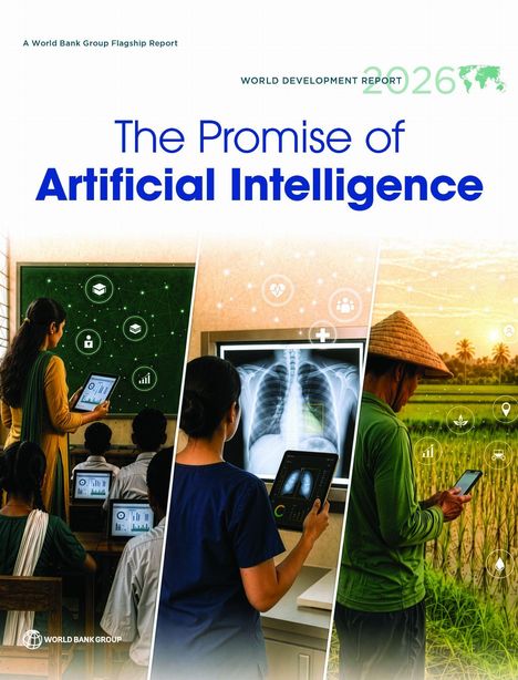 „The Promise of Artificial Intelligence.“ Drei Szenen: Bildung, Medizin, Landwirtschaft, jeweils mit Tablet-Nutzung verbunden.