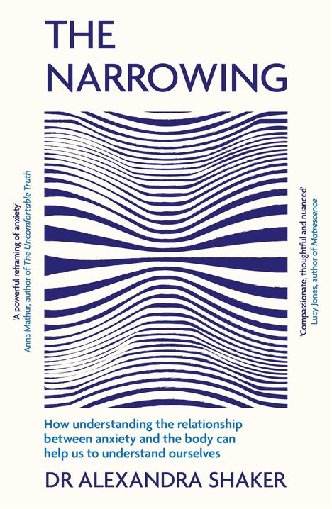 THE NARROWING. Autor: DR ALEXANDRA SHAKER. Wellenartige Linien füllen den mittleren Bereich.