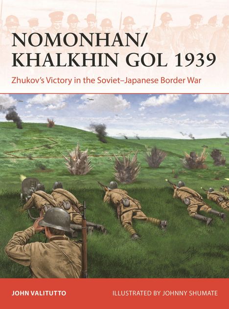 "Nomonhan/Khalkhin Gol 1939" zeigt Soldaten in Uniformen, die im Gras kriechen. Explosionen sind im Hintergrund zu sehen.