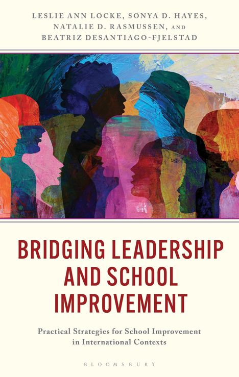 Bridging Leadership and School Improvement. Bunte Silhouettenprofile von Menschen überlappen sich in abstrakten Farben.