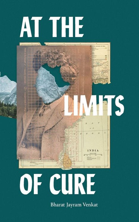 „AT THE LIMITS OF CURE“ von Bharat Jayram Venkat; Collage aus Landkarte, Berge und historischem Foto.