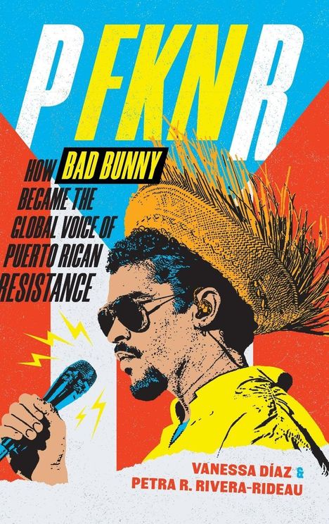 Der Text beschreibt Bad Bunny als Stimme des Widerstands. Illustration: Mann mit Sonnenbrille und Strohhut, Mikrofon in der Hand.