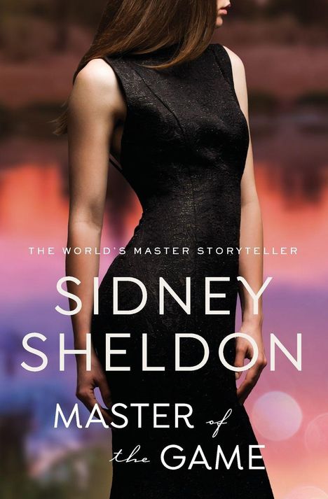 Text: "THE WORLD'S MASTER STORYTELLER. SIDNEY SHELDON. MASTER of the GAME." Frau in elegantem, schwarzem Kleid.