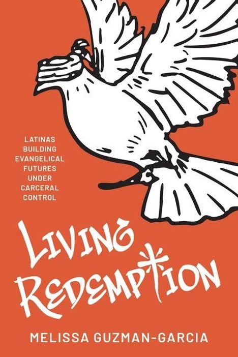 "Living Redemption" von Melissa Guzman-Garcia. Zeichnung einer Taube auf orangefarbenem Hintergrund.
