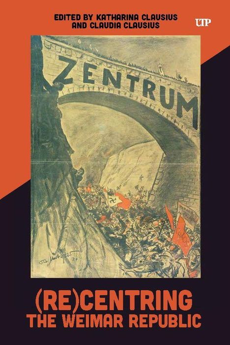 EDTIED BY KATHARINA CLAUSIUS AND CLAUDIA CLAUSIUS. Illustration mit Menschenmenge unter Brücke. Text: ZENTRUM.