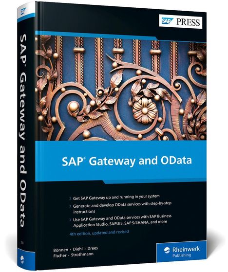 "SAP® Gateway and OData", blaues Cover, mit dekorativem Tor-Muster; SAP PRESS und Rheinwerk Publishing unten.