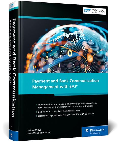 Buchtitel: "Payment and Bank Communication Management with SAP". Abstraktes Design einer digitalen Weltkugel im Hintergrund.