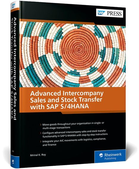 Buchtitel: "Advanced Intercompany Sales and Stock Transfer with SAP S/4HANA", Autor: Mrinal K. Roy. Buntes, geflochtenes Muster.