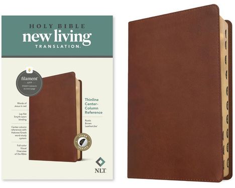 NLT Thinline Center-Column Reference Bible, Filament-Enabled Edition (Red Letter, Leatherlike, Rustic Brown, Indexed), Buch