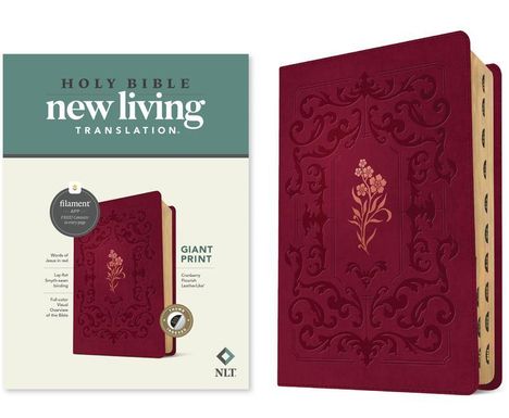 NLT Giant Print Bible, Filament-Enabled Edition (Leatherlike, Cranberry Flourish, Indexed, Red Letter), Buch