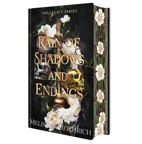 „Cover to be revealed soon! RAIN OF SHADOWS AND ENDINGS by Melissa K. Roehrich.“ Schwarzer Hintergrund, Logo unten.