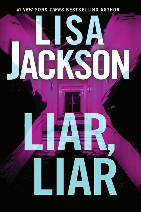 Text: "LIAR, LIAR by Lisa Jackson." Oben rechts: "Cover to be revealed soon!" Schwarzer Hintergrund, Logo unten.