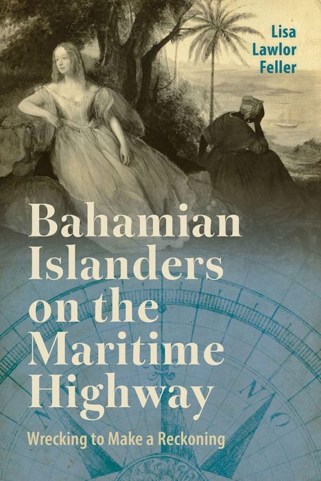 Titel: Bahamian Islanders on the Maritime Highway. Oben sitzt eine Frau in einem Kleid, rechts eine Person mit Kopftuch.