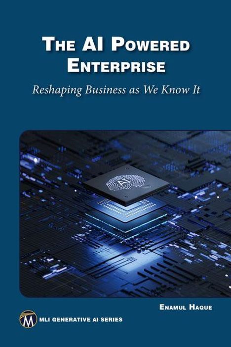 "The AI Powered Enterprise: Reshaping Business as We Know It." Ein Mikrochip auf einem digitalen, leuchtenden Schaltkreis.