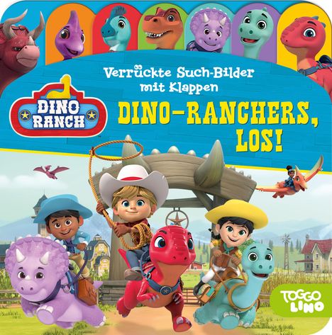 Phoenix International Publications Germany GmbH: Dino Ranch - Verrückte Such-Bilder mit Klappen - Dino-Ranchers, los! - Pappbilderbuch mit 17 Klappen - Wimmelbuch für Kinder ab 18 Monaten, Buch