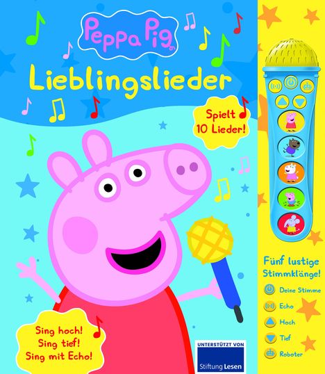 Peppa Pig - Lieblingslieder - Mikrofonbuch - Pappbilderbuch mit abnehmbarem Mikrofon mit 5 lustigen Stimmklängen und 10 Melodien - Peppa Wutz, Buch