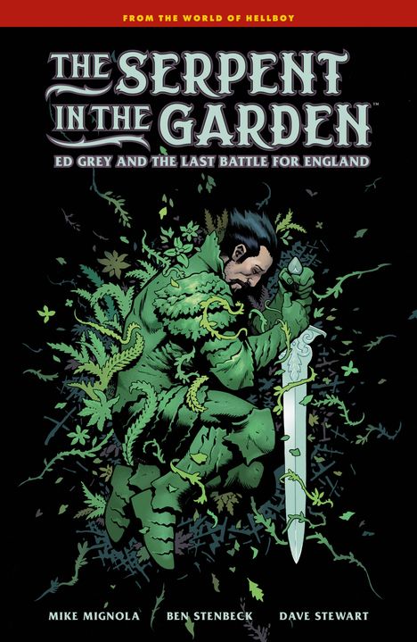 "The Serpent in the Garden: Ed Grey and the Last Battle for England"; Illustration eines Mannes in grüner Rüstung mit Pflanzen.