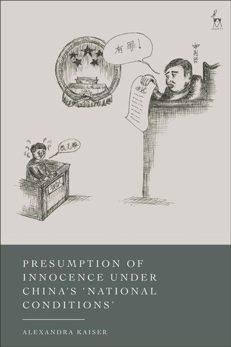 "Presumption of Innocence Under China's 'National Conditions'" von Alexandra Kaiser. Illustration mit Gerichts- und Justizszene.