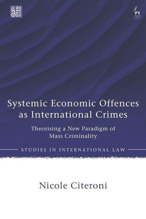 „Systemic Economic Offences as International Crimes“ von Nicole Citeroni, blaue Wellenlinien im Hintergrund.