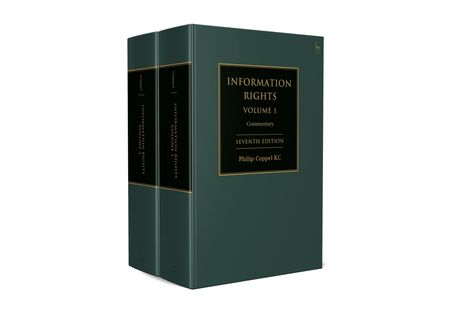 Zwei grüne Bücher mit goldener Schrift: "Information Rights, Volume 1" und "Volume 2" von Philip Coppel KC, siebte Auflage.