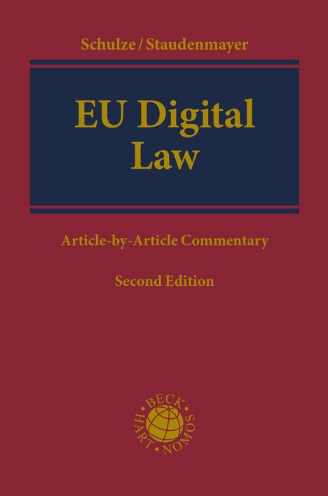 "EU Digital Law: Article-by-Article Commentary, Second Edition" von Schulze/Staudenmayer, roter Hintergrund.