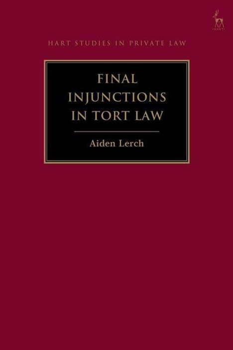 "FINAL INJUNCTIONS IN TORT LAW" von Aiden Lerch. Rotbrauner Hintergrund, schlichtes Design.