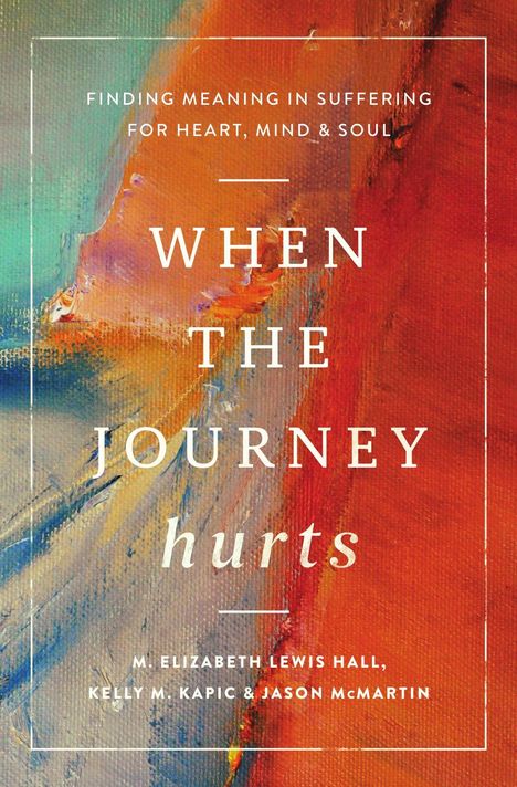 Texte: "Finding Meaning in Suffering for Heart, Mind & Soul. When The Journey Hurts." Bunte, abstrakte Malerei.