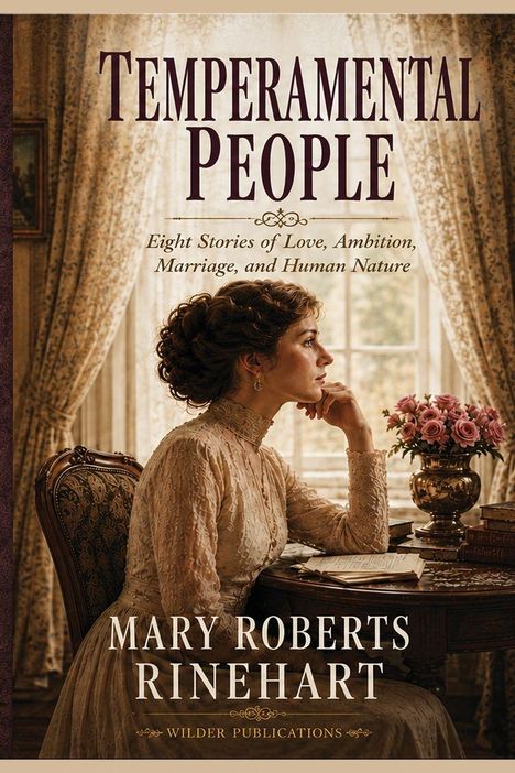 "Temperamental People" zeigt eine nachdenkliche Frau in historischem Kleid an einem Tisch mit Blumen.