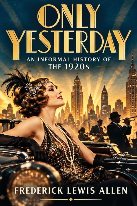 „Only Yesterday: An Informal History of the 1920s“ von Frederick Lewis Allen. Frau im 1920er-Jahre-Stil vor Skyline.