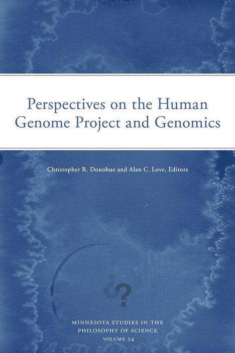 "Perspectives on the Human Genome Project and Genomics" von Donohue und Love. Blau-weiße abstrakte Muster.