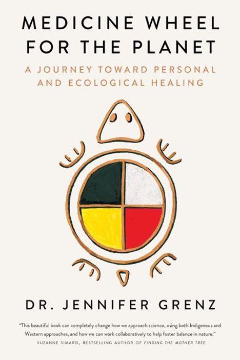 Titel: Medicine Wheel for the Planet. Name: Dr. Jennifer Grenz. Illustration: Schildkröte mit farbigem Kreis.