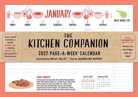 "The Kitchen Companion 2027" Kalender, illustriert von Holly Jolley, Text von Jacqueline Raposo. Enthält Tipps und Listen.