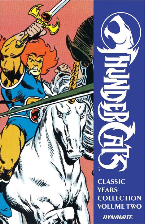 „Thundercats“, Classic Years Collection Volume Two. Illustration eines Kriegers auf einem weißen Pferd mit Schwert.