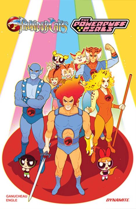 "ThunderCats" und "The Powerpuff Girls" in großem Text. Heldengruppe in kräftigen Farben, vorne zwei Hauptcharaktere.
