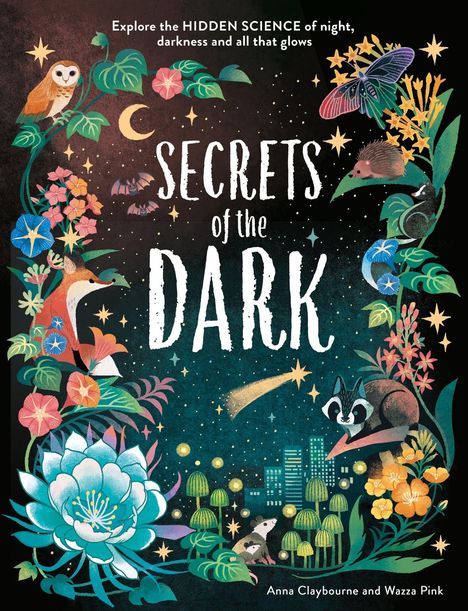 „Secrets of the Dark“ ist umgeben von bunten Tieren, Pflanzen und einem Sternenhimmel.