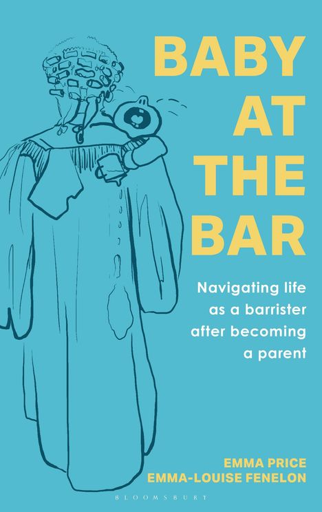 BABY AT THE BAR: Navigating life as a barrister after becoming a parent. Zeichnung zeigt Person im Anzug mit schreiendem Baby.