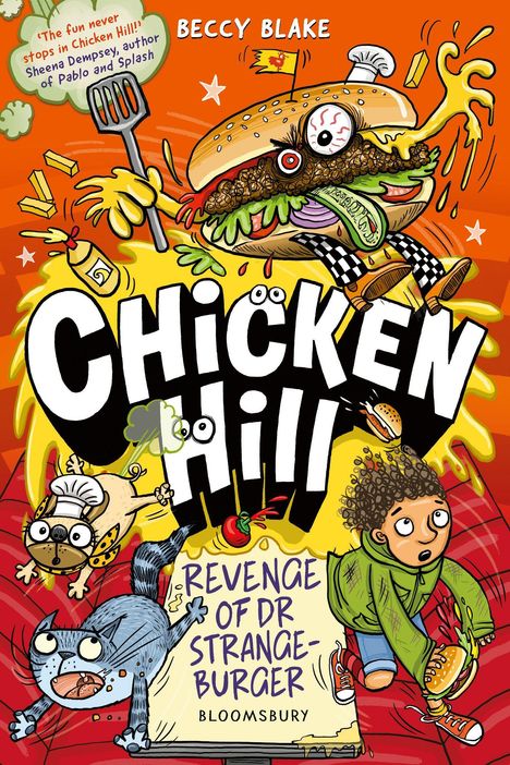 "Chicken Hill: Revenge of Dr Strange-Burger" steht auf einem bunten Cover mit einer verrückten Burger-Illustration.